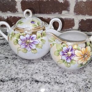 Nippon 1921 Vintage Hand Painted Sugar And Creamer Bowl